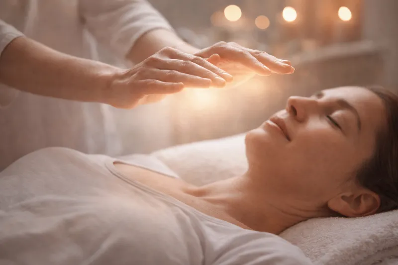 Reiki Usui para reducir estrés, ansiedad e insomnio. Terapia energética con imposición de manos para equilibrar cuerpo, mente y emociones.